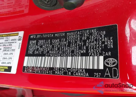 2009 Toyota Matrix from USA, damaged, VIN 2T1KU40E49C061290